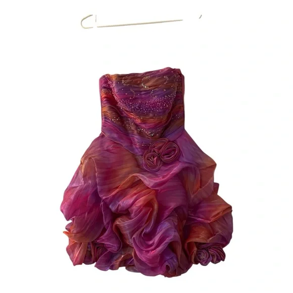 Vibrant   Pink Rainbow Beaded Strapless Cocktail Party Dress - Picture 6 of 6